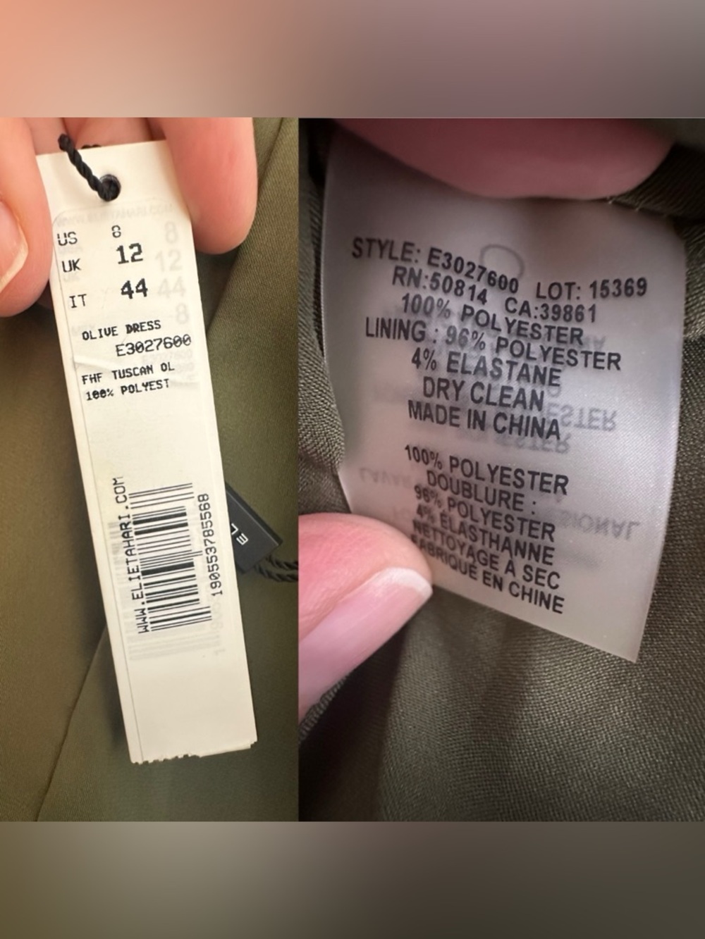 💜 NWT Elie Tahari Olive Dress - Tuscan Olive (US 8) - Picture 8 of 8
